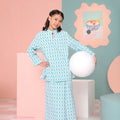 The Nikmat Collection Girl Mandarin Collar Kurung Top Mint Drops Print - Umbi