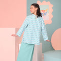 The Nikmat Collection Girl Mandarin Collar Kurung Top Mint Drops Print - Umbi