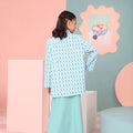 The Nikmat Collection Girl Mandarin Collar Kurung Top Mint Drops Print - Umbi