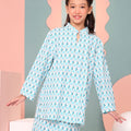 The Nikmat Collection Girl Mandarin Collar Kurung Top Mint Drops Print - Umbi