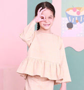 The Nikmat Collection Girl Petit Ruffle Blouse Checked Caramel - Umbi