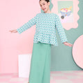 The Nikmat Collection Girl Petit Ruffle Blouse Mint Drops Print - Umbi
