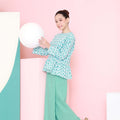 The Nikmat Collection Girl Petit Ruffle Blouse Mint Drops Print - Umbi