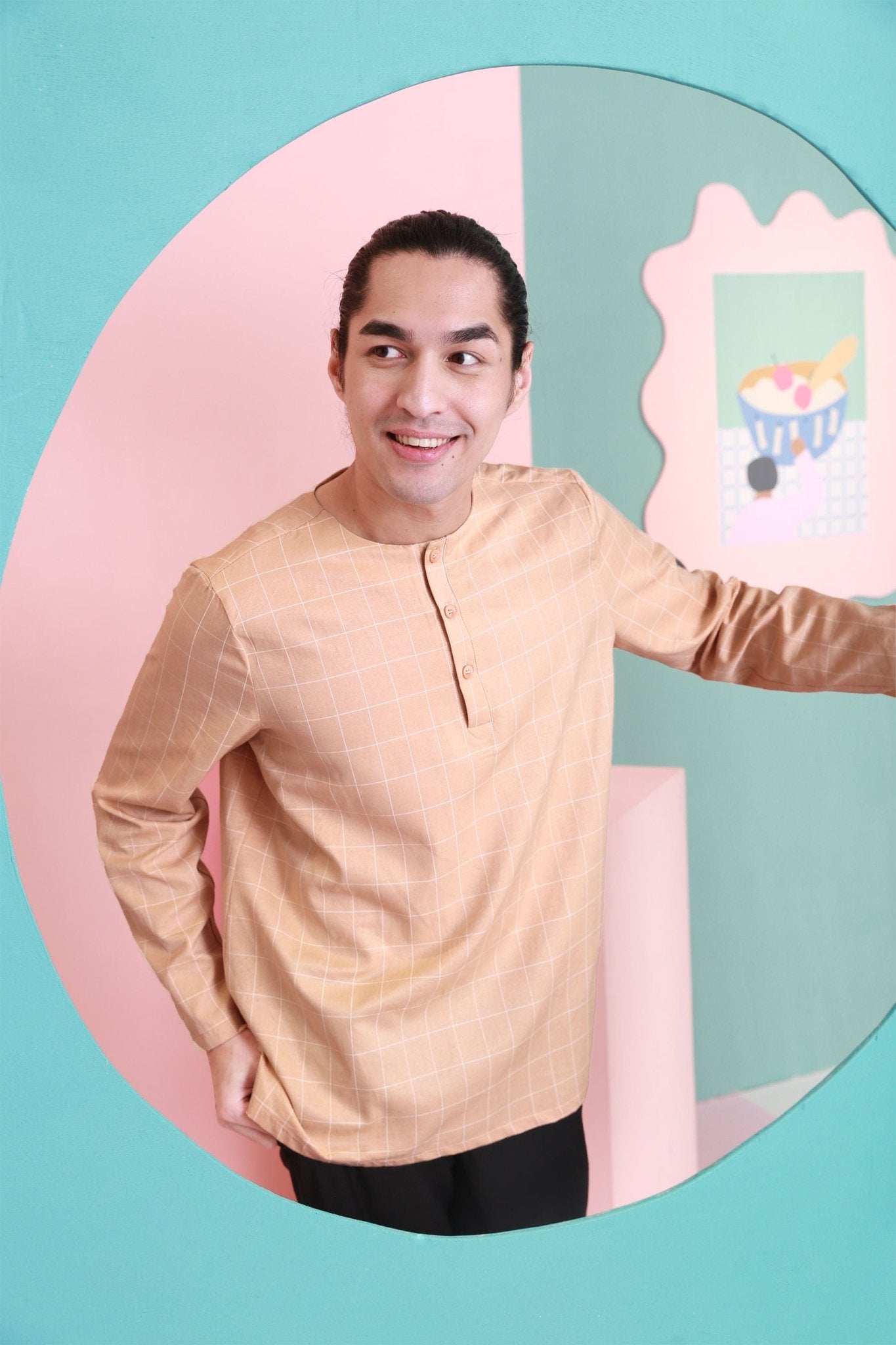 The Nikmat Collection Men Kurta Checked Caramel - Umbi
