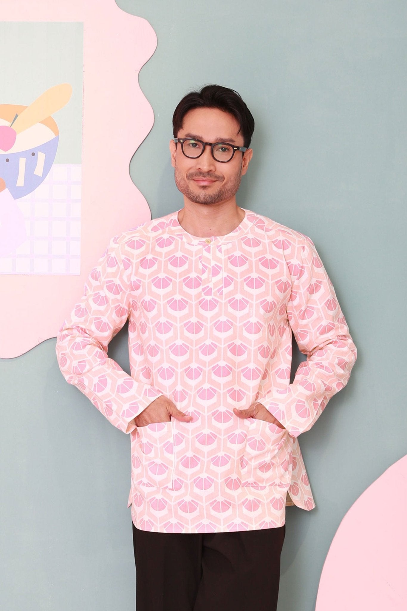 The Nikmat Collection Men Modern Teluk Belanga Cupcake Print - Umbi