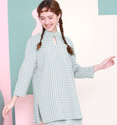 The Nikmat Collection Women Mandarin Collar Kurung Blouse Checked Tiffany - Umbi