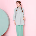 The Nikmat Collection Women Mandarin Collar Kurung Blouse Checked Tiffany - Umbi