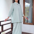 The Nikmat Collection Women Mandarin Collar Kurung Blouse Checked Tiffany - Umbi