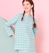The Nikmat Collection Women Pair Pockets Boxy Blouse Mint Drops Print - Umbi