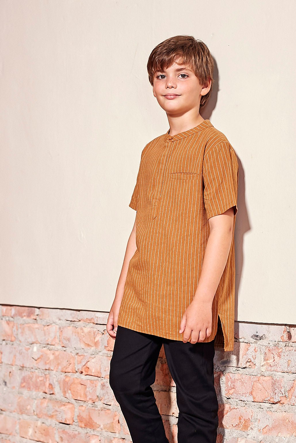 The Nostalgia Short Sleeves Shirt Brown Stripes - Umbi