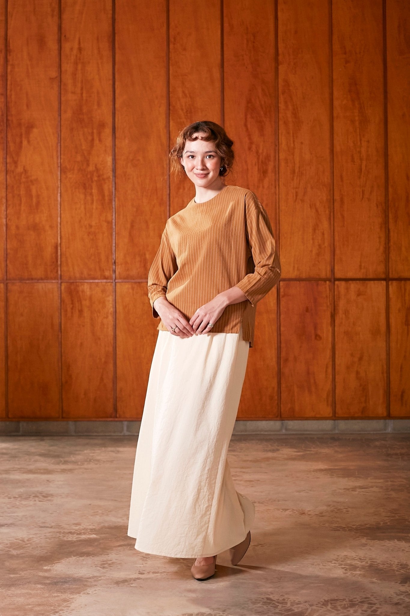 The Nostalgia Women Boxy Blouse Brown Stripes - Umbi