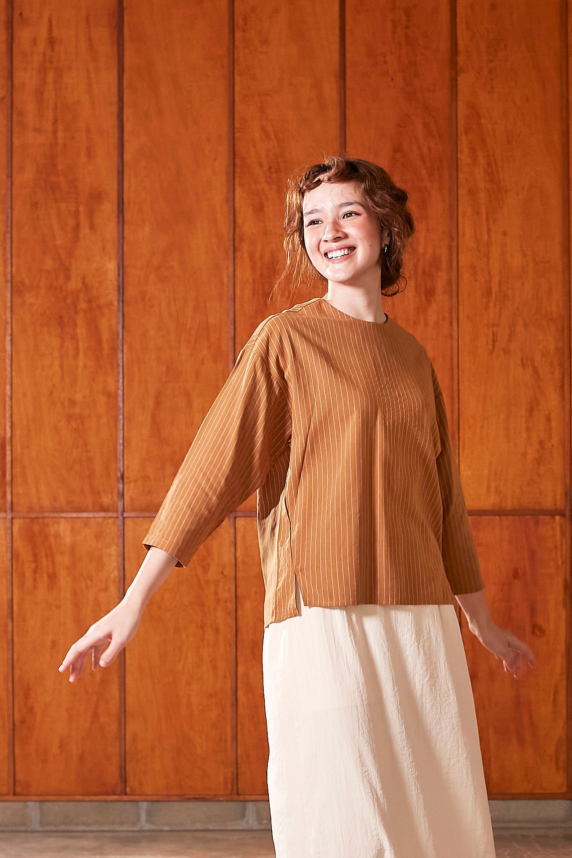 The Nostalgia Women Boxy Blouse Brown Stripes - Umbi