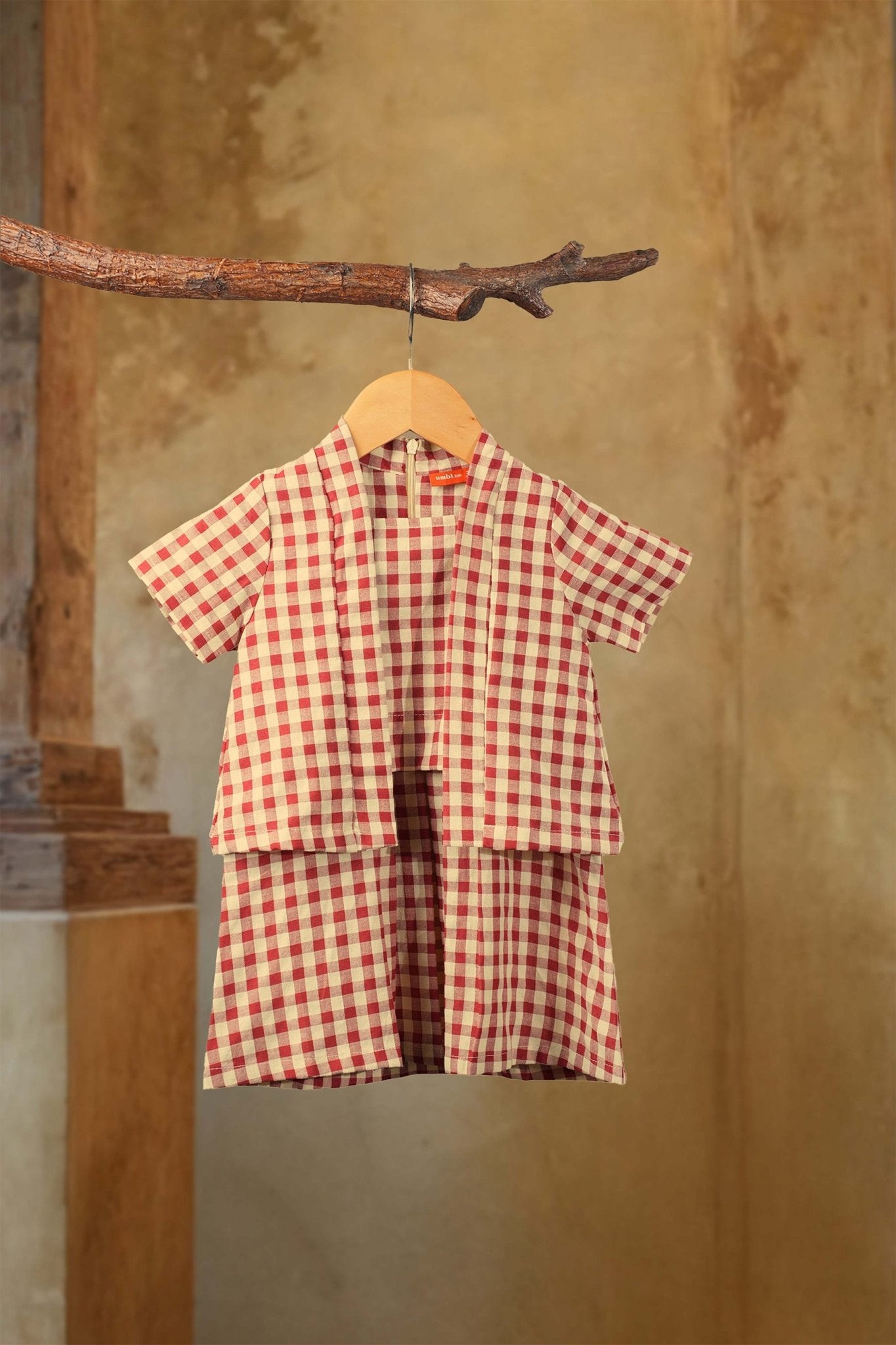The Nusantara Collection Baby Kebarung Dress Checked Red - Umbi