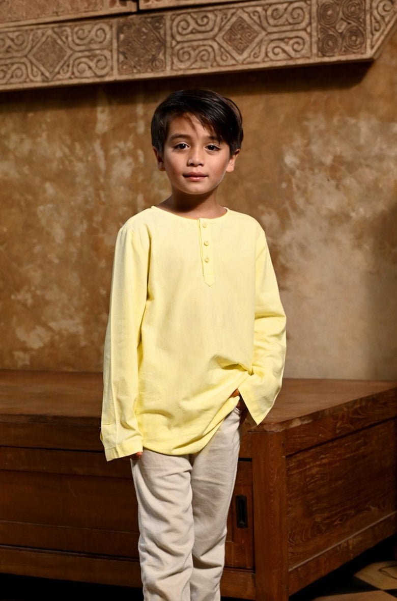 The Nusantara Collection Boy Long Sleeve Kurta Butter Yellow - Umbi