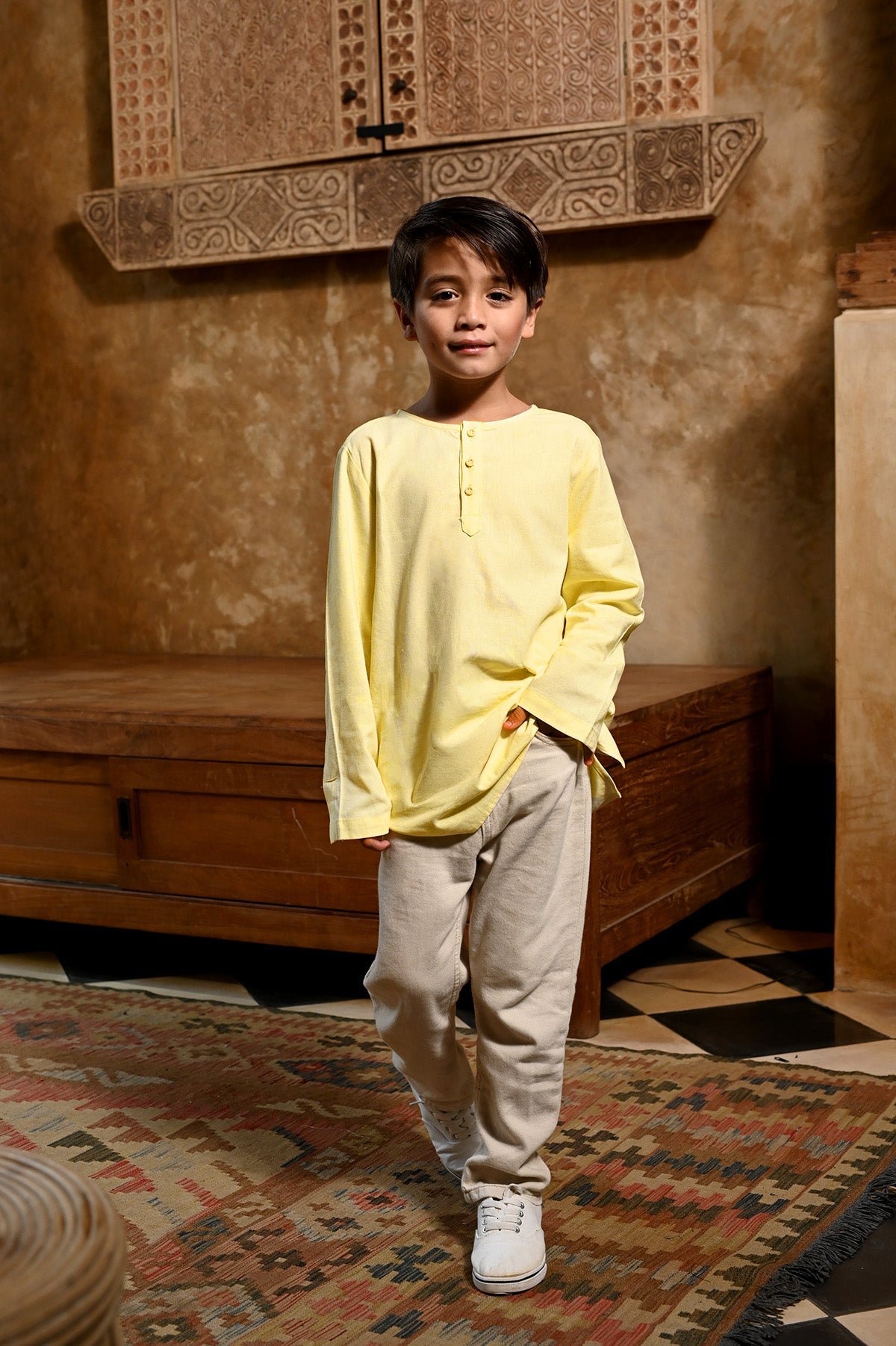 The Nusantara Collection Boy Long Sleeve Kurta Butter Yellow - Umbi