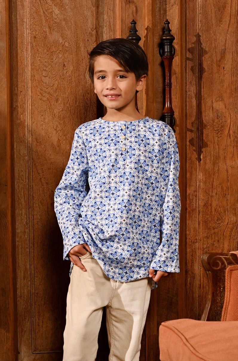 The Nusantara Collection Boy Long Sleeve Kurta Siang Print - Umbi