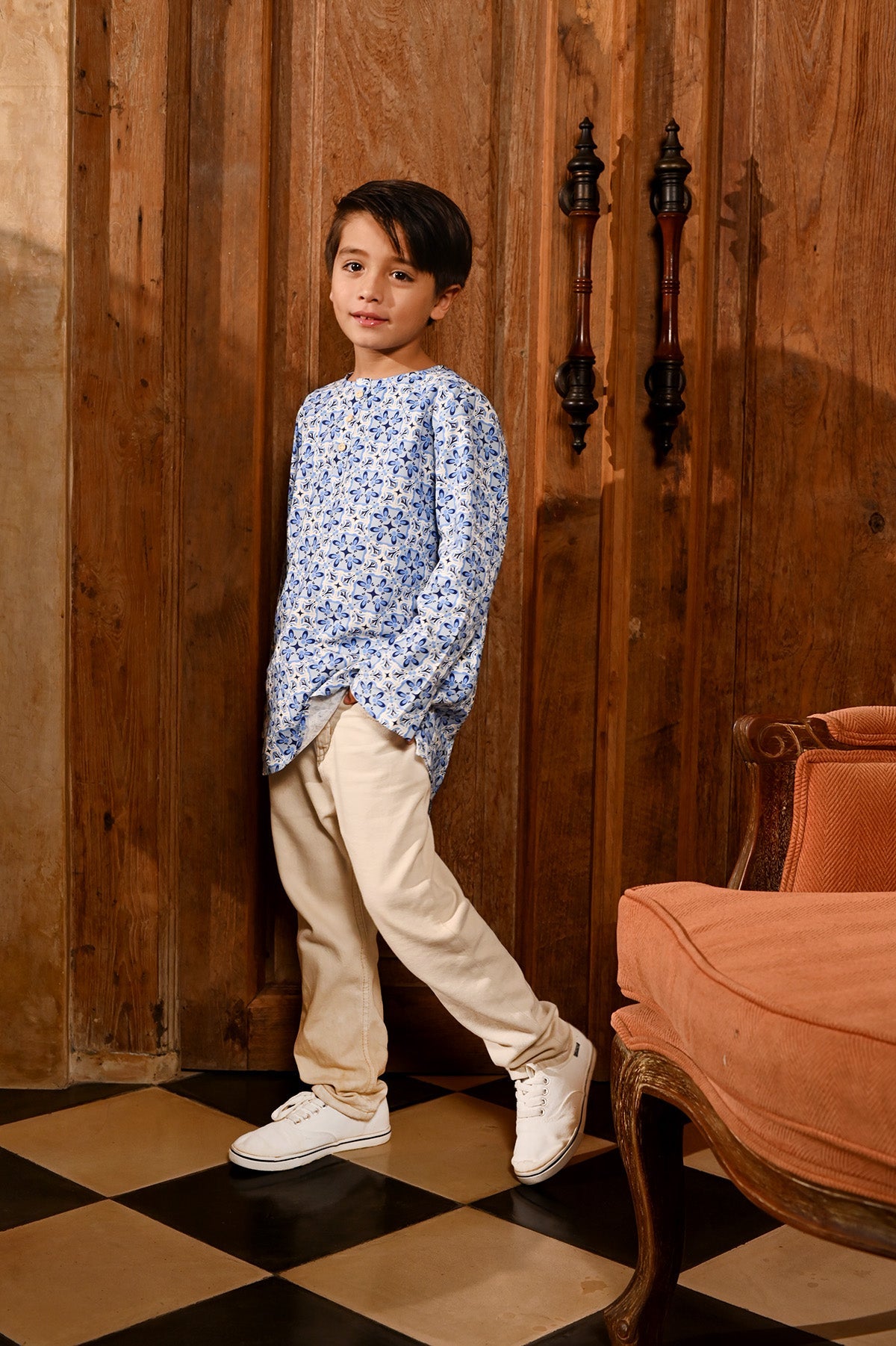 The Nusantara Collection Boy Long Sleeve Kurta Siang Print - Umbi