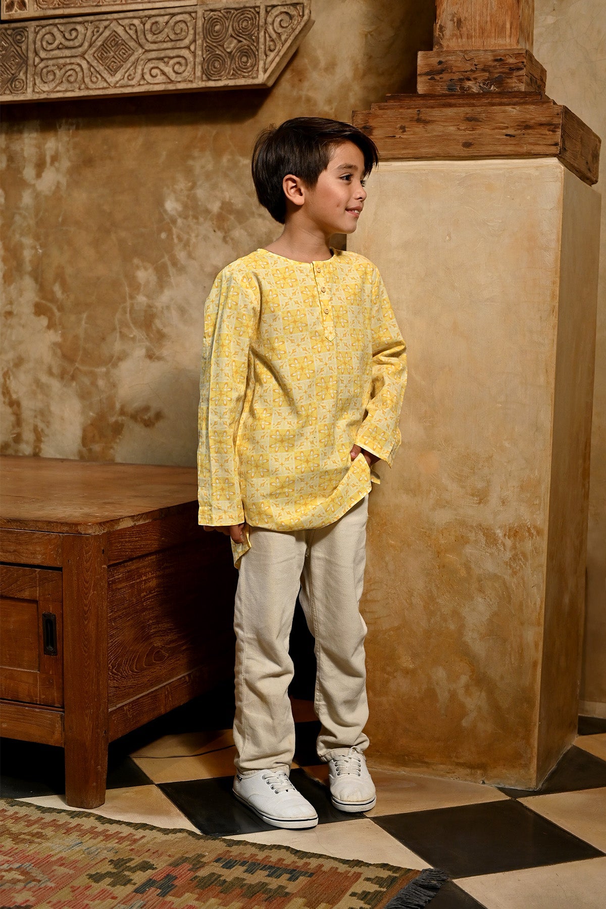 The Nusantara Collection Boy Long Sleeve Kurta Sinar Print - Umbi