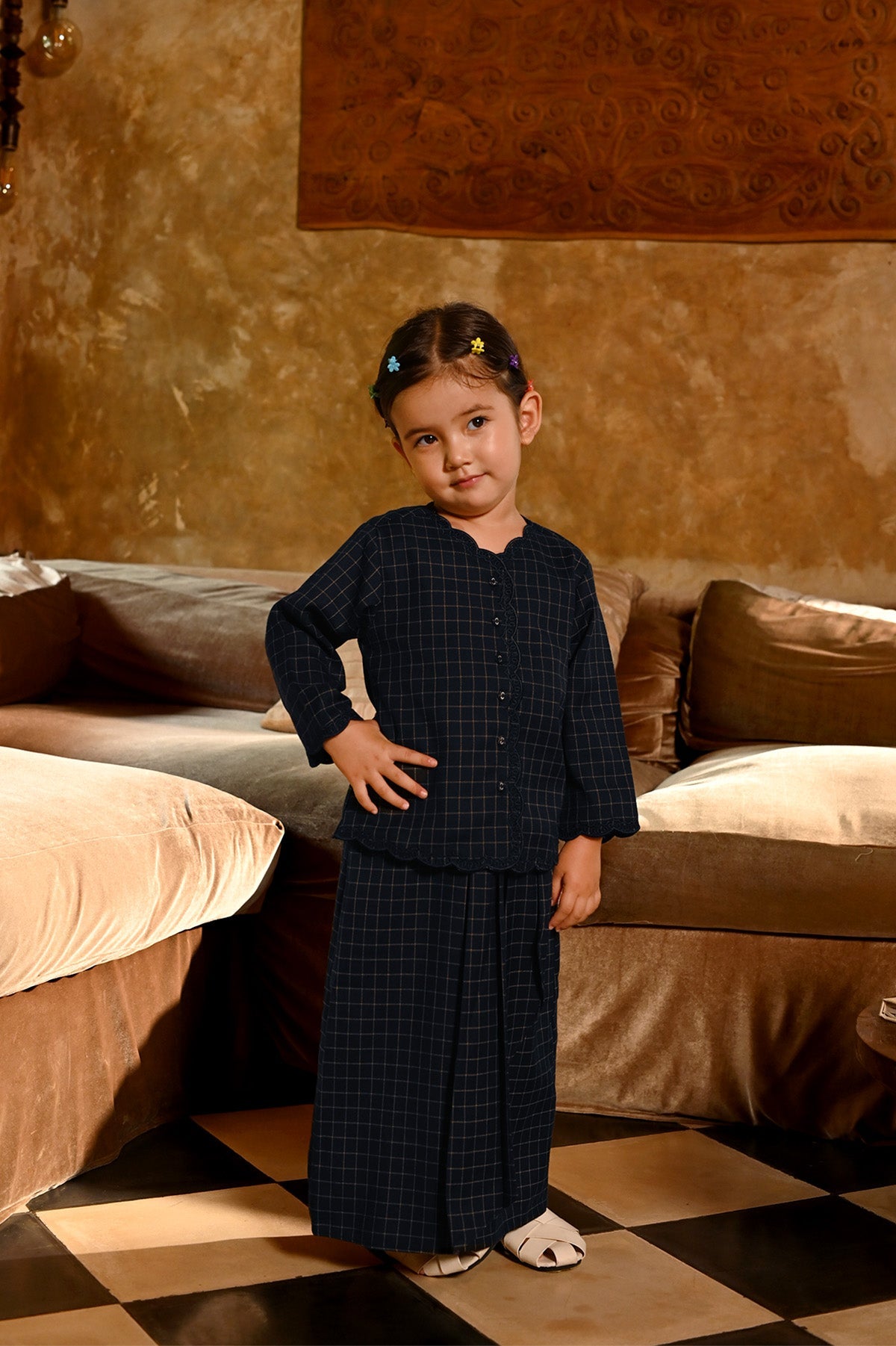 The Nusantara Collection Girl Instant Pareo Skirt Checked Black - Umbi