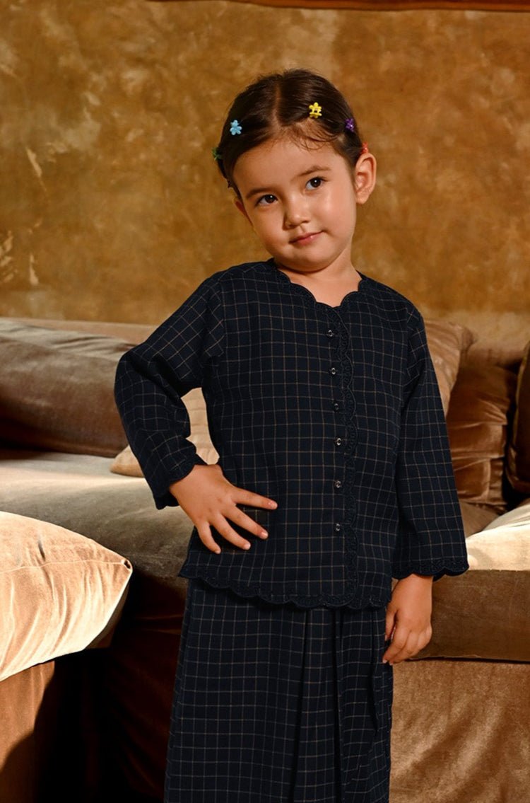 The Nusantara Collection Girl Kebaya Top with Embroidery Checked Black - Umbi