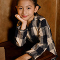 The Nusantara Collection Girl Kebaya Top with Embroidery Checked Navy - Umbi