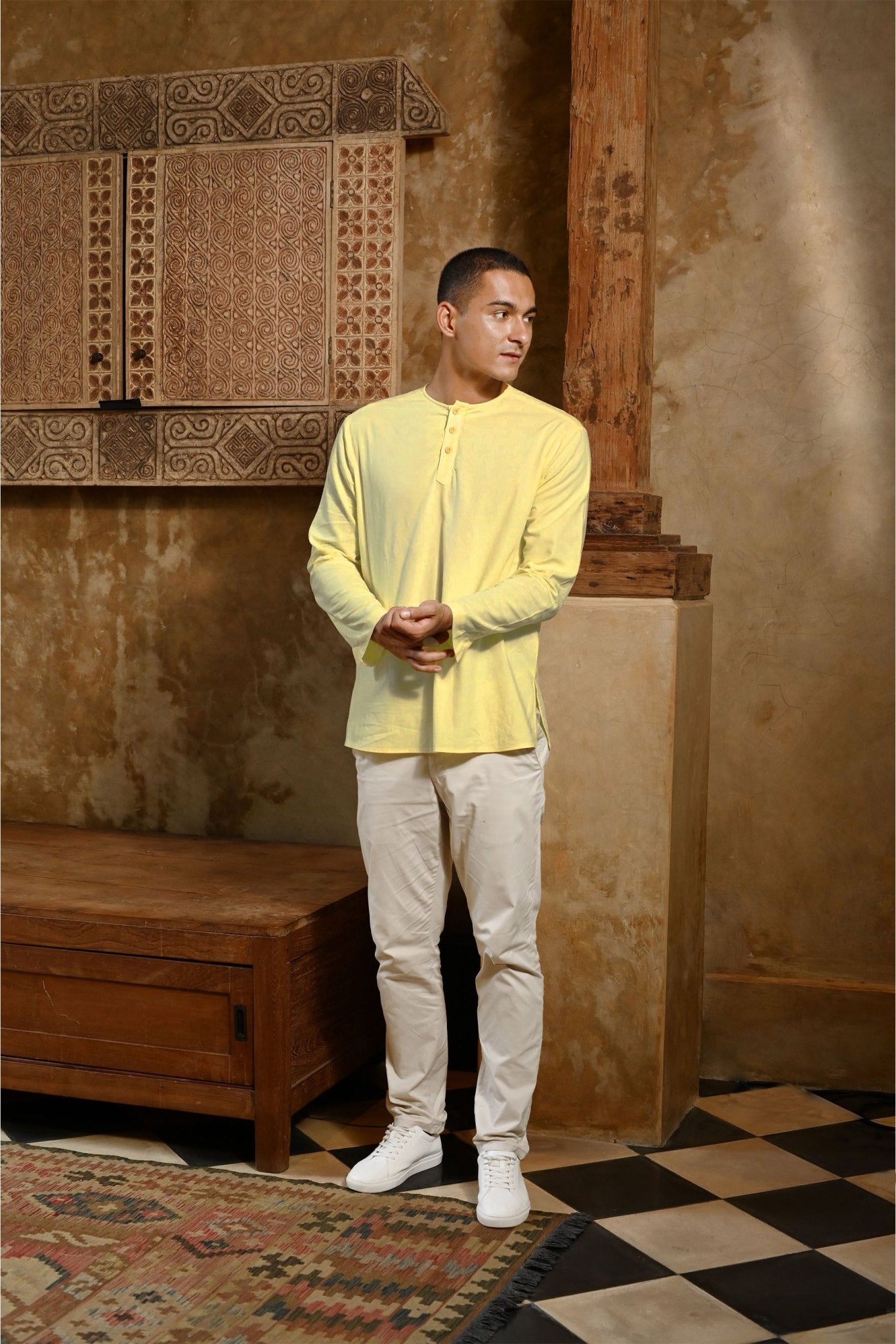 The Nusantara Collection Men Long Sleeve Kurta Butter Yellow - Umbi