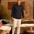The Nusantara Collection Men Long Sleeve Kurta Checked Black - Umbi