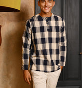 The Nusantara Collection Men Long Sleeve Kurta Checked Navy - Umbi