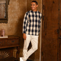 The Nusantara Collection Men Long Sleeve Kurta Checked Navy - Umbi