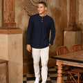 The Nusantara Collection Men Long Sleeve Kurta Navy Blue - Umbi