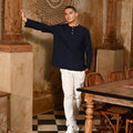 The Nusantara Collection Men Long Sleeve Kurta Navy Blue - Umbi