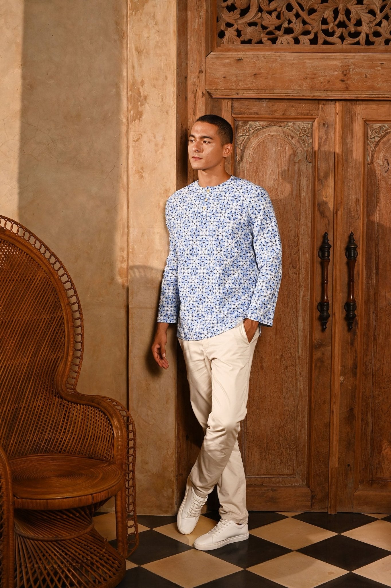 The Nusantara Collection Men Long Sleeve Kurta Siang Print - Umbi