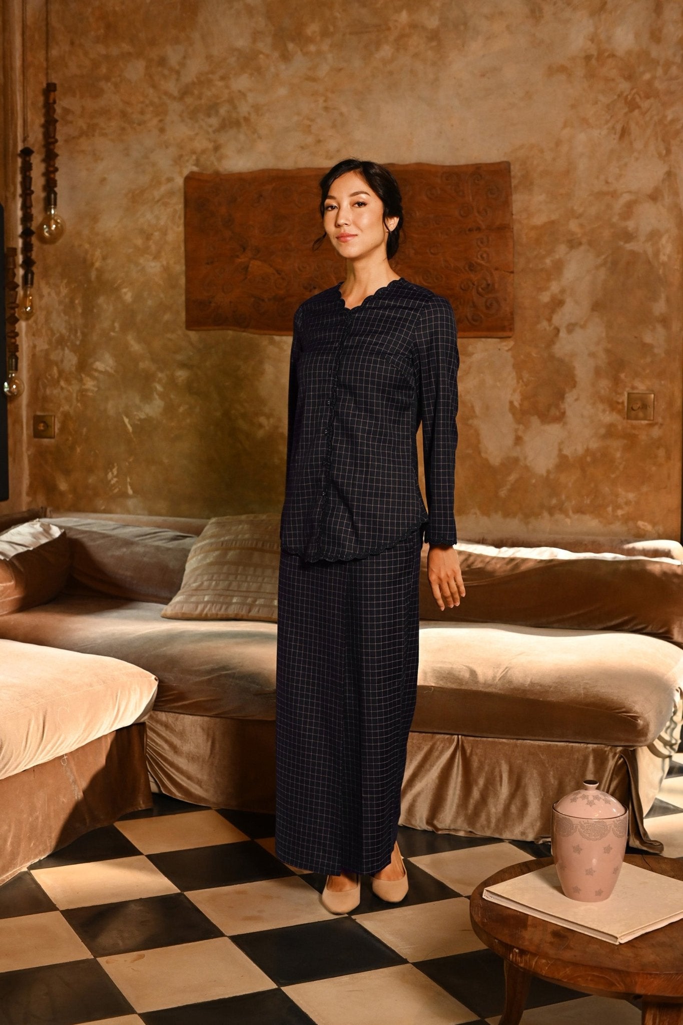 The Nusantara Collection Women Classic Skirt Checked Black - Umbi