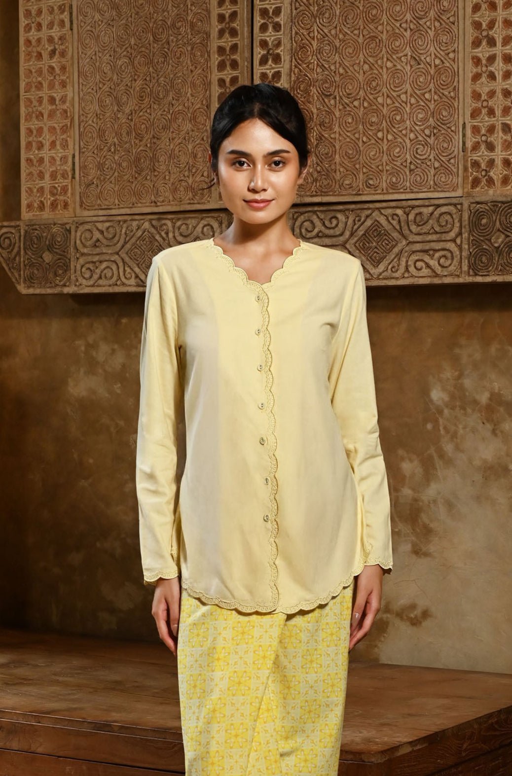 The Nusantara Collection Women Kebaya Top with Embroidery Butter Yellow - Umbi