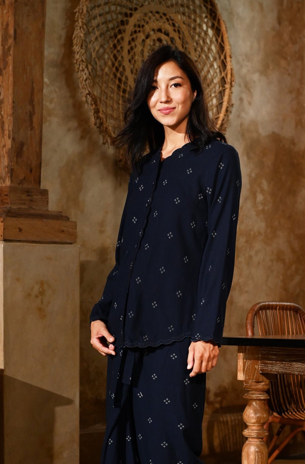 The Nusantara Collection Women Kebaya Top with Embroidery Malam Print - Umbi