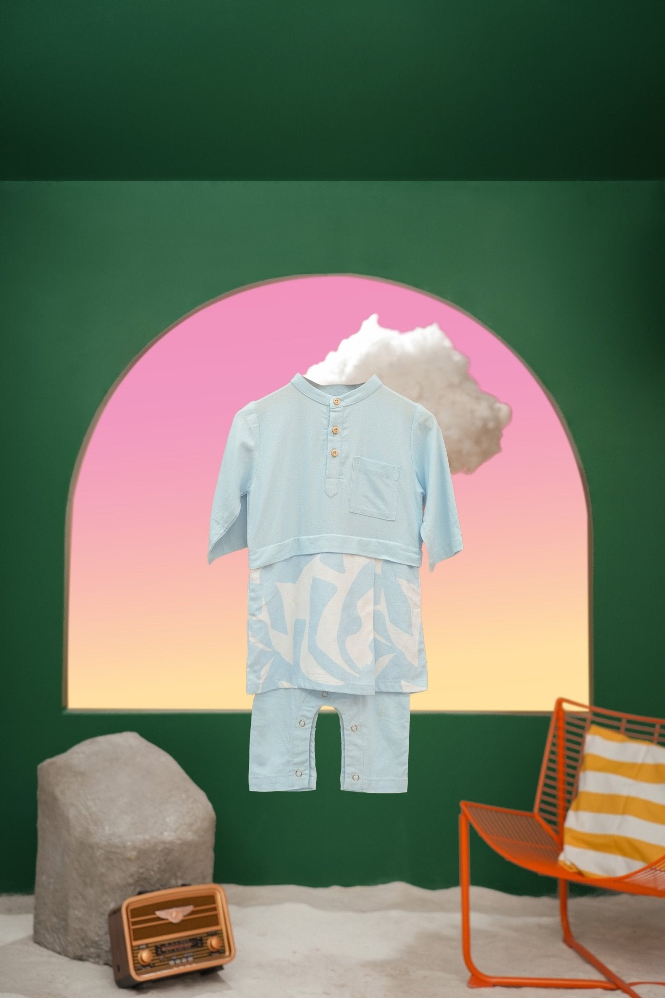 The Oasis Baby Baju Melayu 3 - in - 1 Set Sky Blue - Umbi