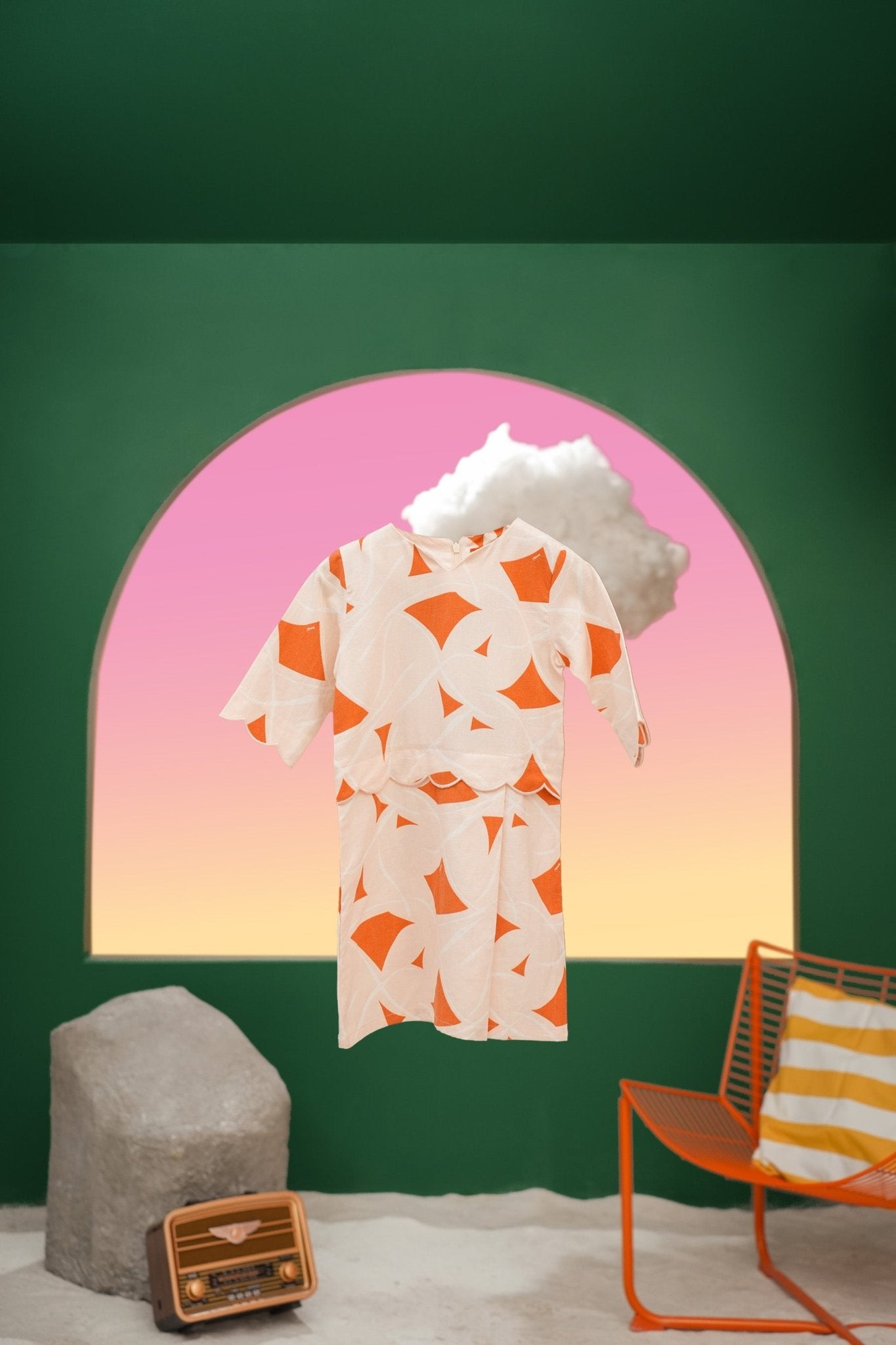 The Oasis Baby Kurung Dress with Scallop Embroidery Desert Print - Umbi