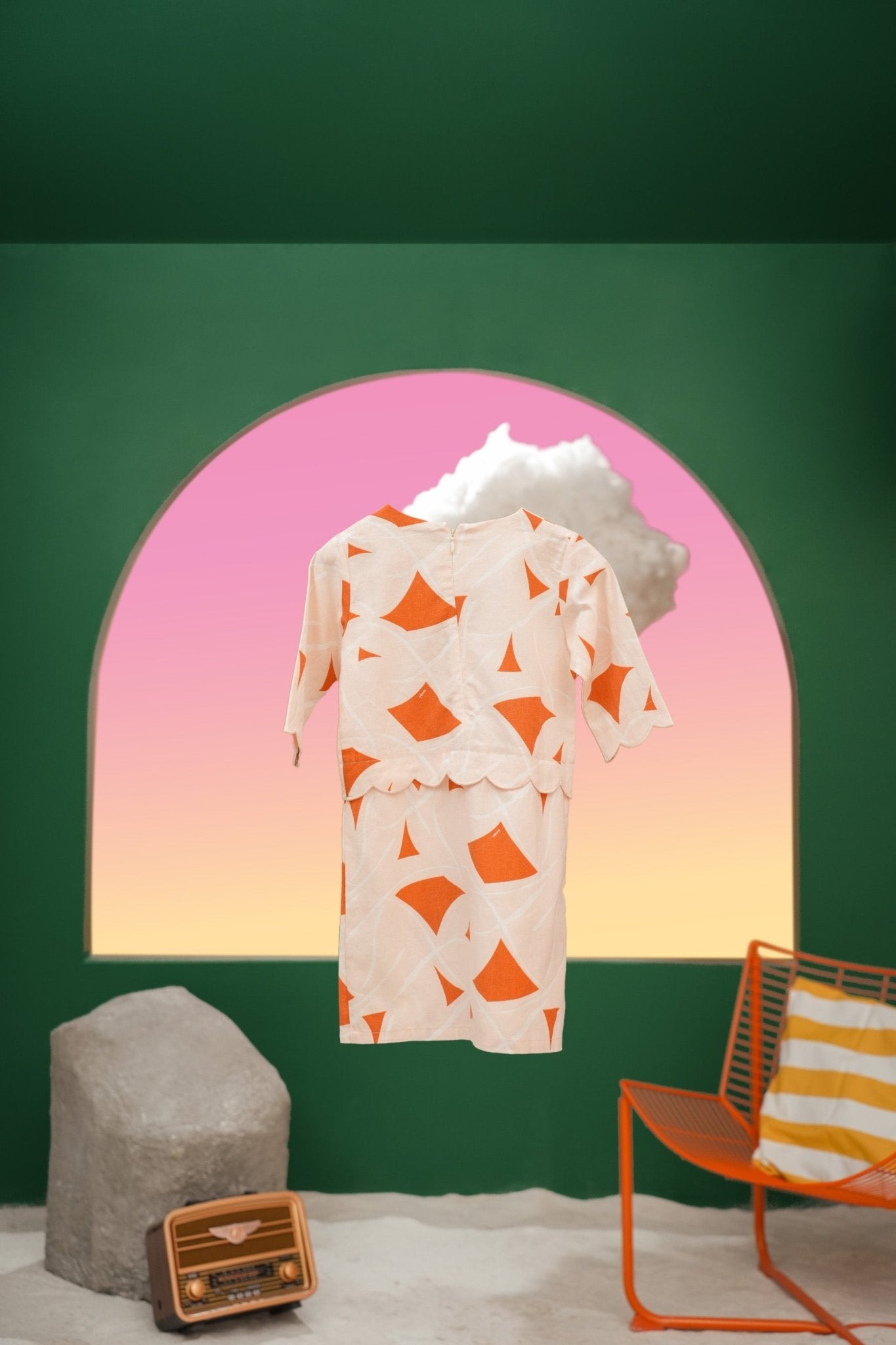 The Oasis Baby Kurung Dress with Scallop Embroidery Desert Print - Umbi