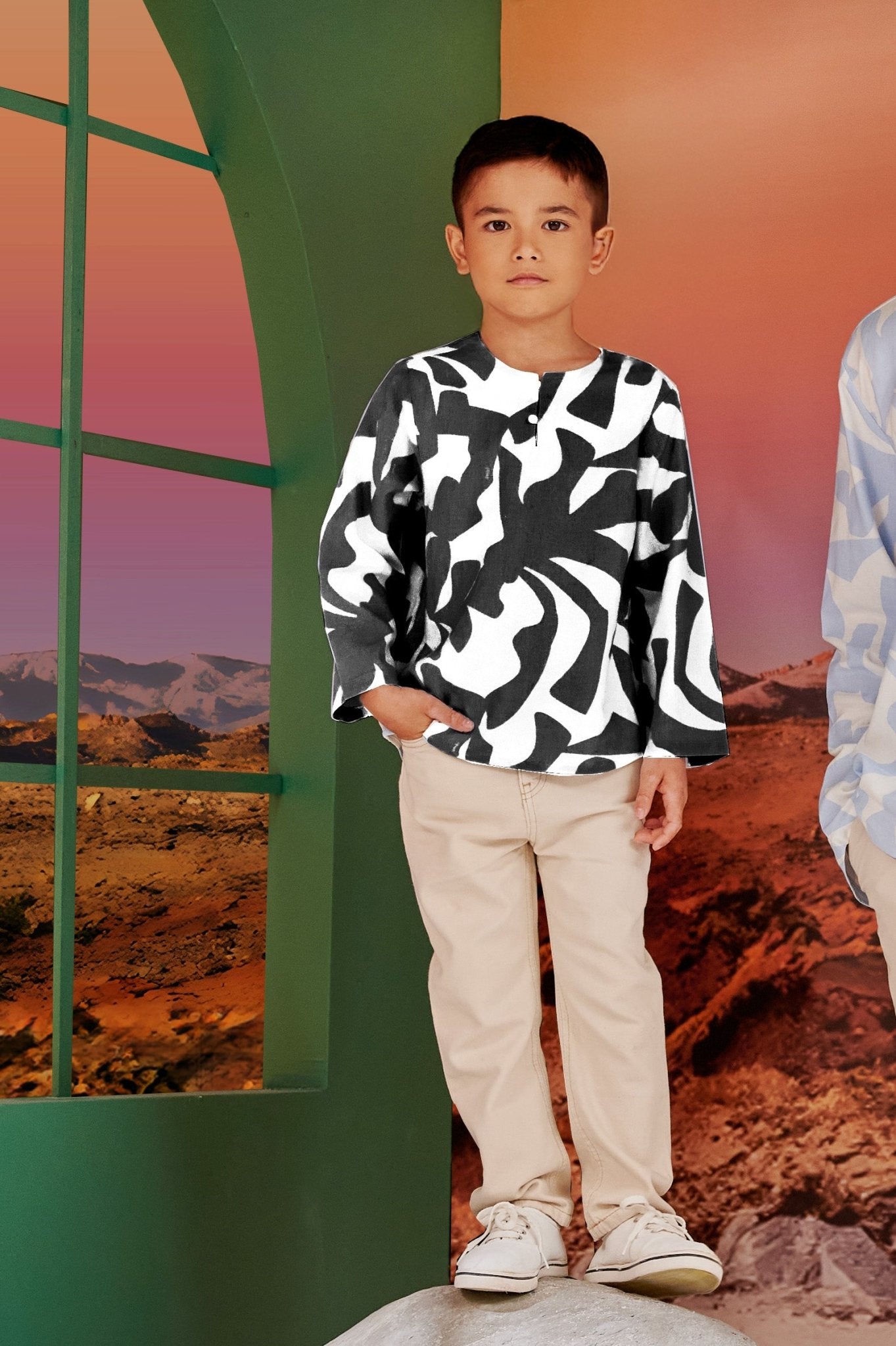The Oasis Boy Kurta Shadow Print - Umbi