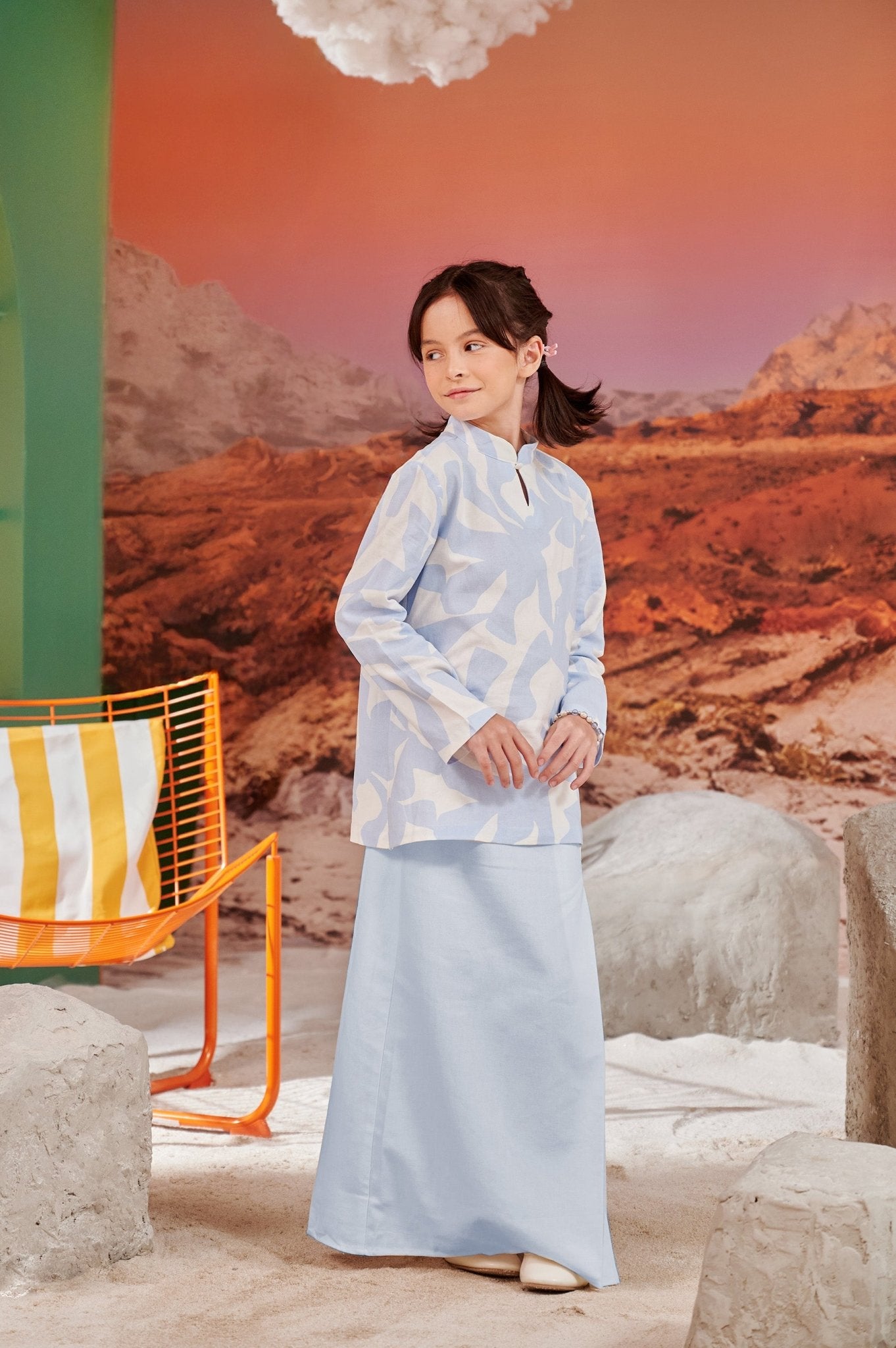 The Oasis Girl Column Skirt with Back Pleats Sky Blue - Umbi