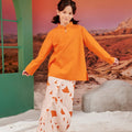 The Oasis Girl Mandarin Collar Kurung Top Orange - Umbi