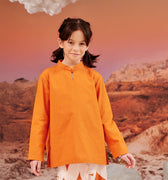 The Oasis Girl Mandarin Collar Kurung Top Orange - Umbi