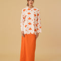 The Oasis Women Kurung Top with Scallop Embroidery Desert Print - Umbi