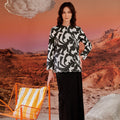 The Oasis Women Kurung Top with Scallop Embroidery Shadow Print - Umbi