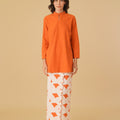 The Oasis Women Mandarin Collar Kurung Top Orange - Umbi