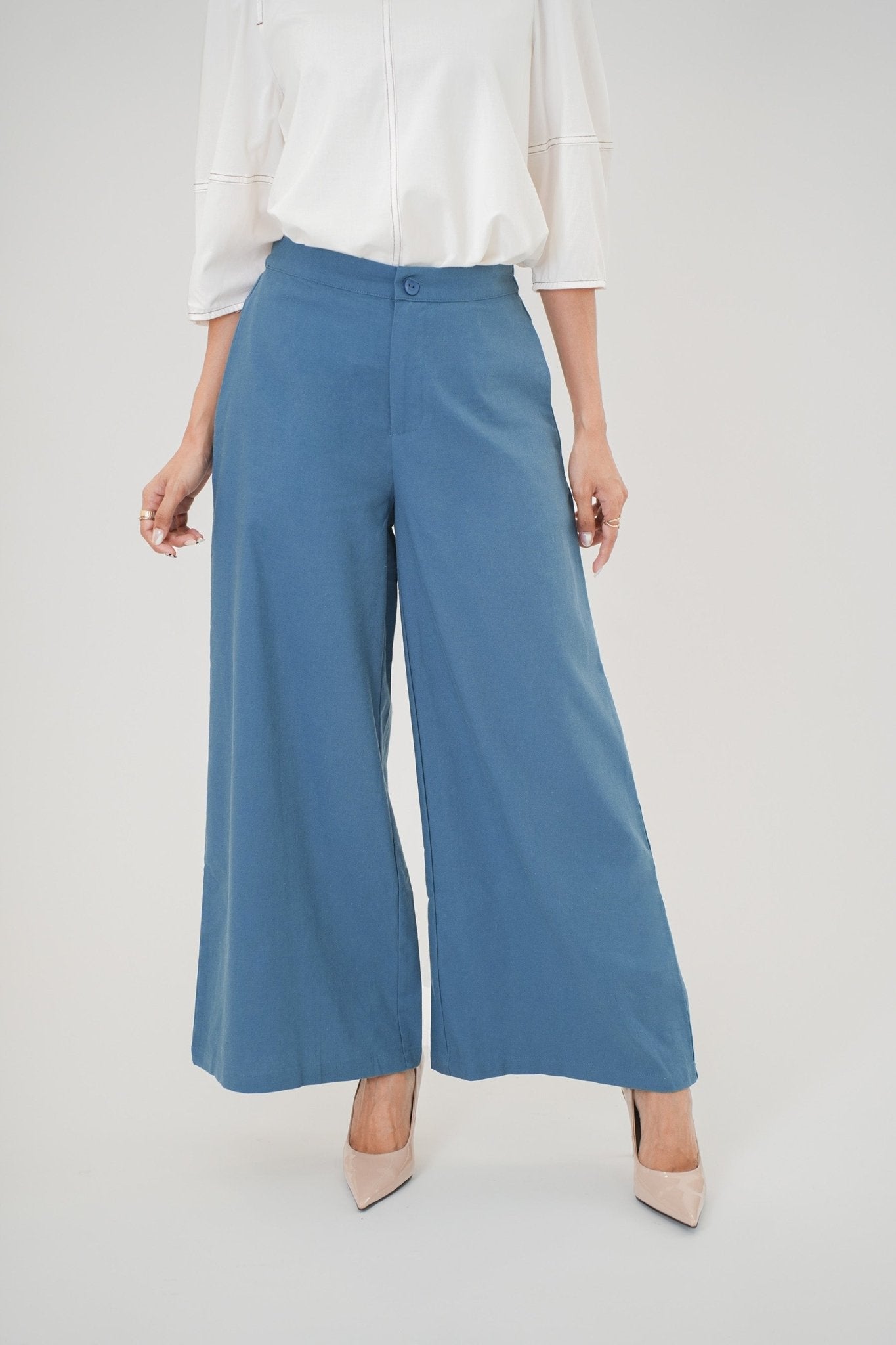 The Office Runway Women Straight Cut Pants Steel Blue - Umbi