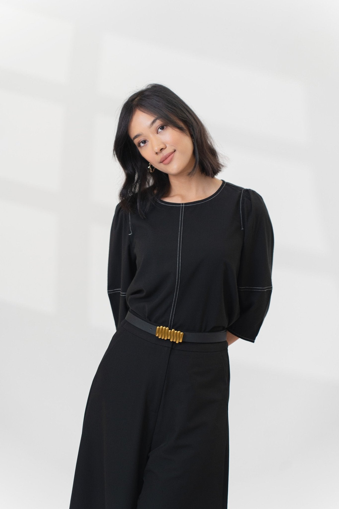 The Office Runway Women Three Quarter Sleeve Blouse Black - Umbi