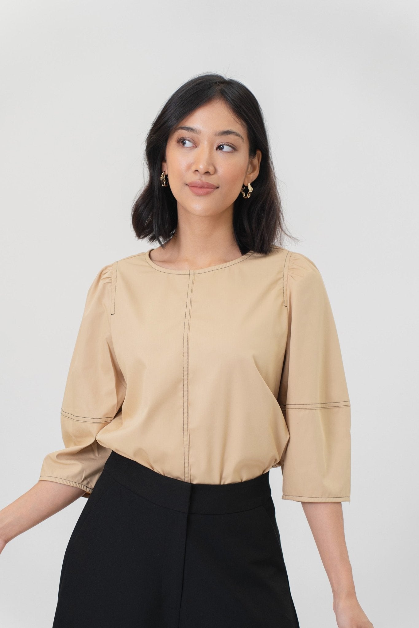 The Office Runway Women Three Quarter Sleeve Blouse Latte - Umbi