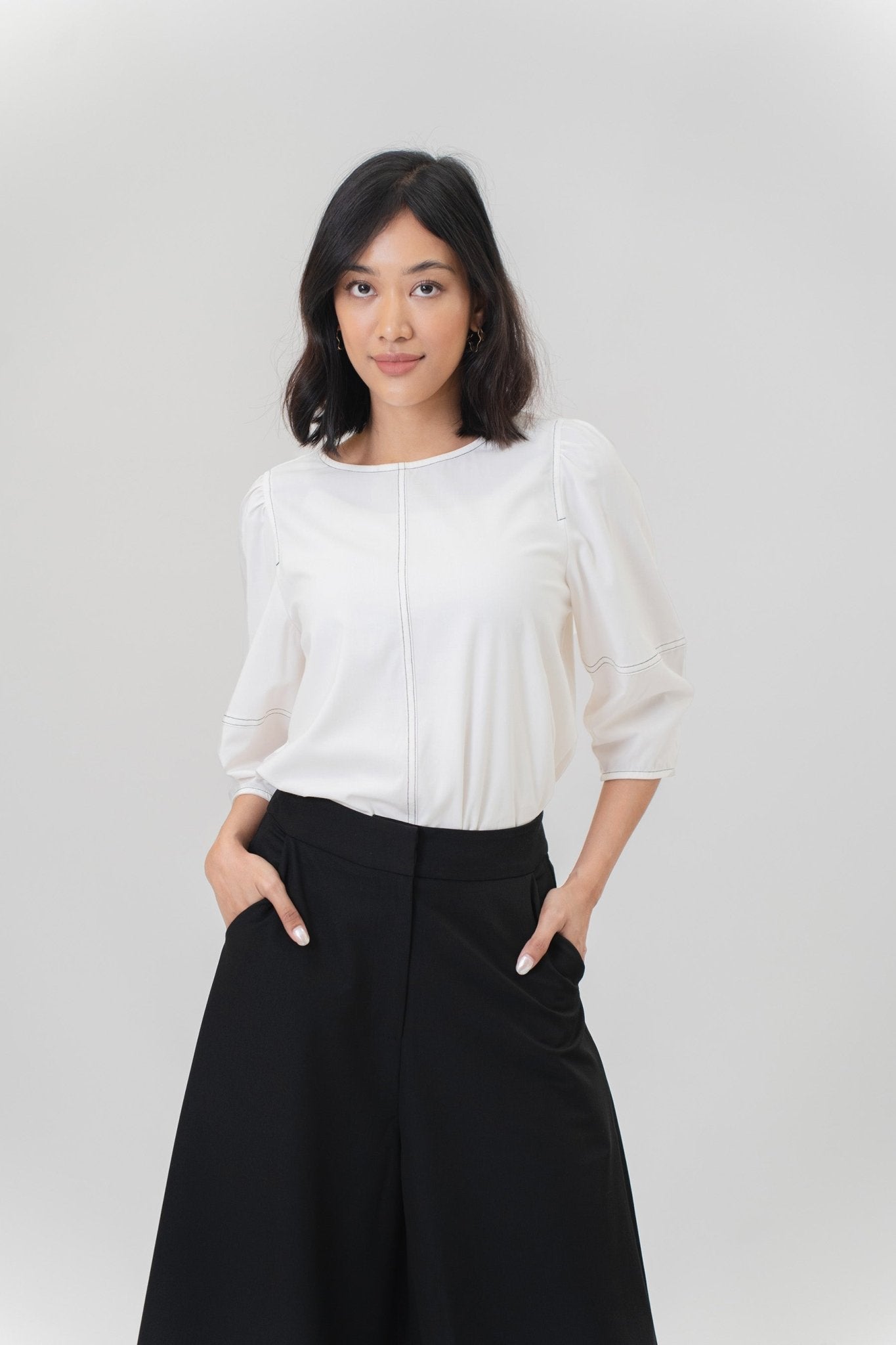 The Office Runway Women Three Quarter Sleeve Blouse White - Umbi