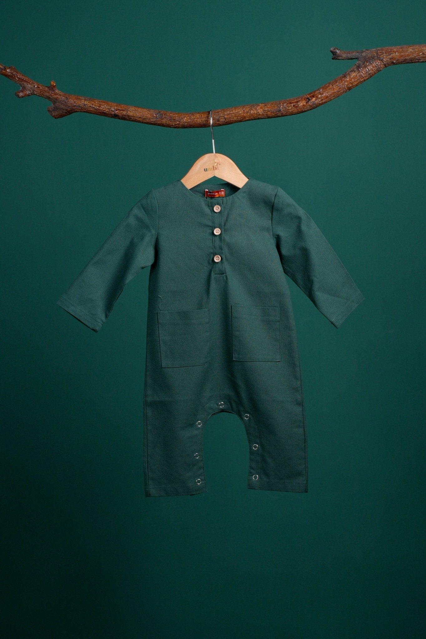 The Rimba Raya Baby Jumpsuit Dark Green - Umbi
